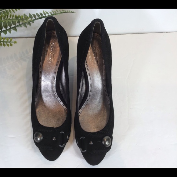 COACH BLACK SUEDE LEATHER SLIP ON WEDGES SZ 9.5 - Picture 4 of 8